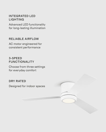 Simple Metal Hugger LED Ceiling Fan - 42" / White