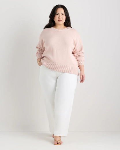 100% Organic Cotton Boyfriend Crew Sweater - 1X / Shell Pink