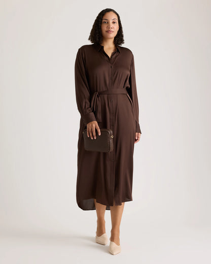 Washable Stretch Silk Maxi Shirt Dress - XS / Moonstone Blue
