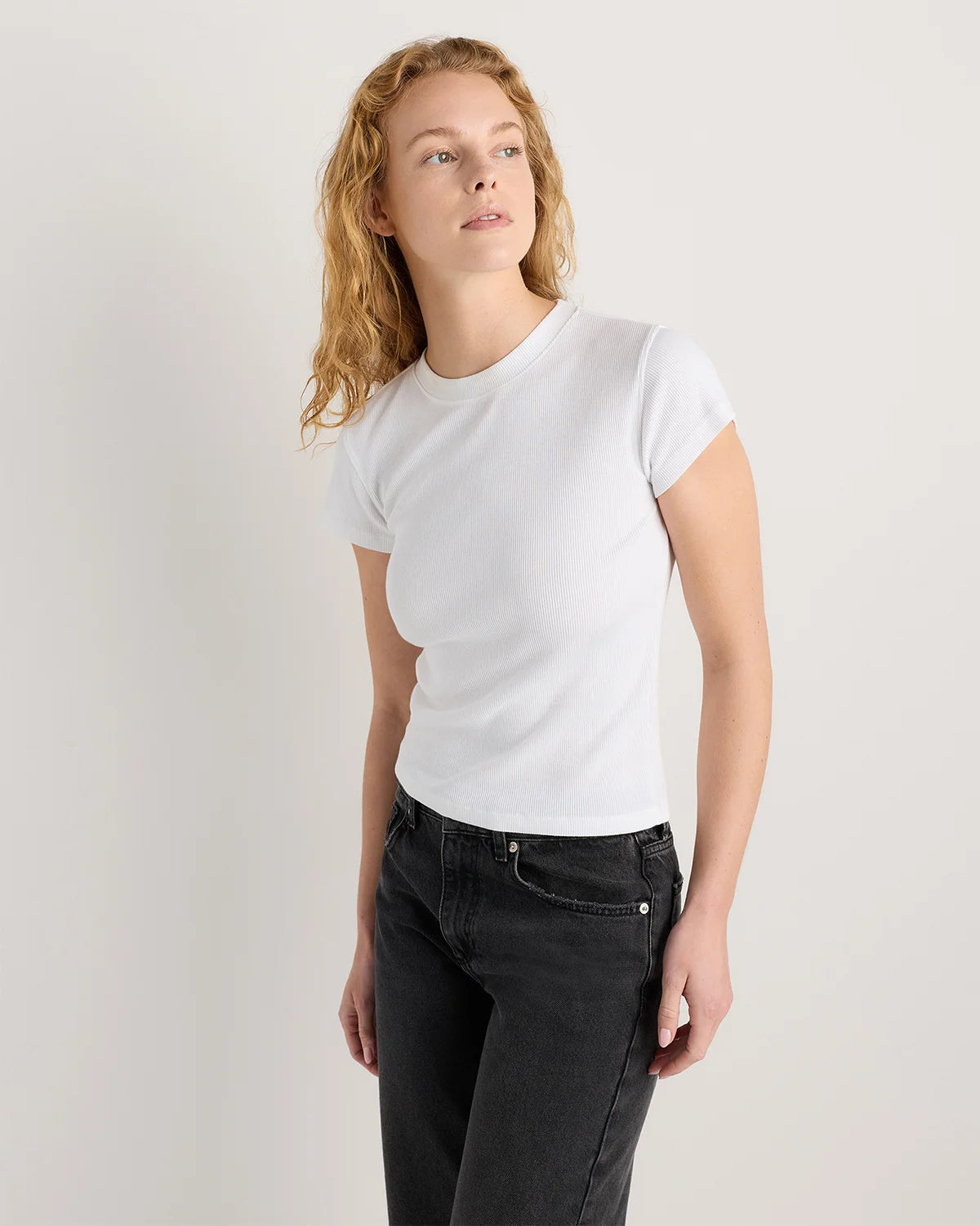 Organic Cotton Micro-Rib Crewneck Tee - XS / Heather Oatmeal