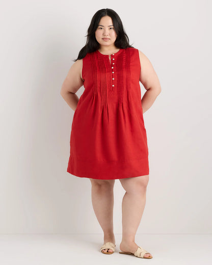 100% European Linen Sleeveless Swing Dress - 1X / Bayberry Olive