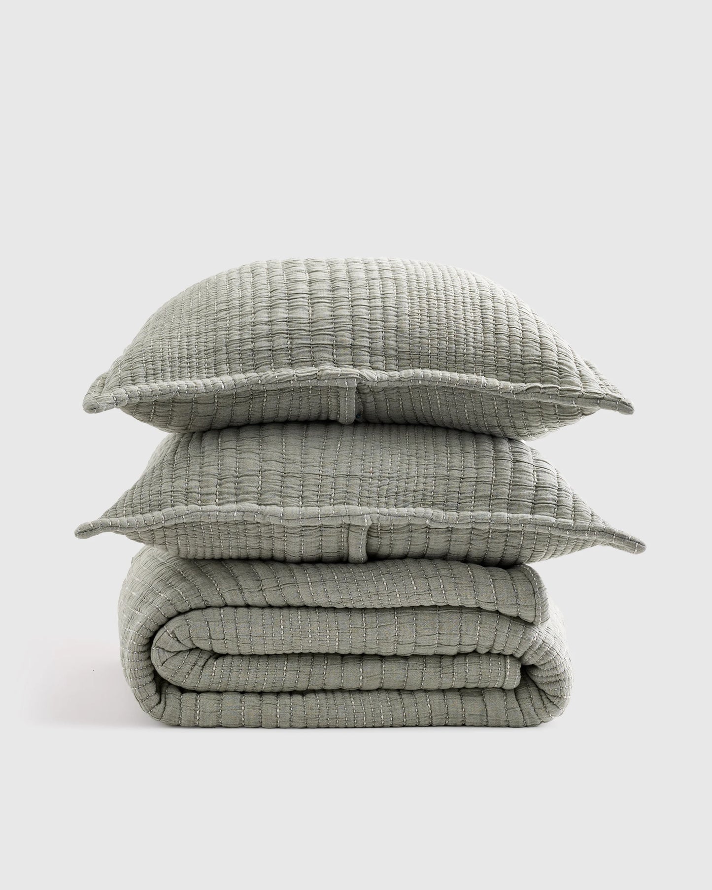 Organic Cotton Channel Stitch Coverlet Set - Twin / Coral Pink