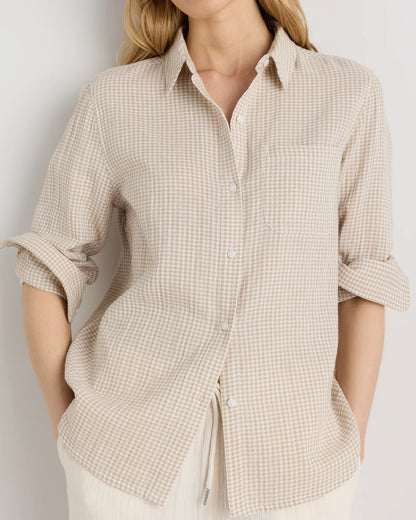 100% Organic Cotton Gauze Long Sleeve Shirt - XS / Khaki Gingham