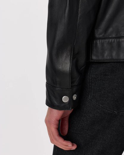 100% Leather Harrington Jacket - S / Dark Cognac Brown