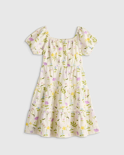 100% Organic Cotton Poplin Tiered Dress - 6 / Wildflower Botanical
