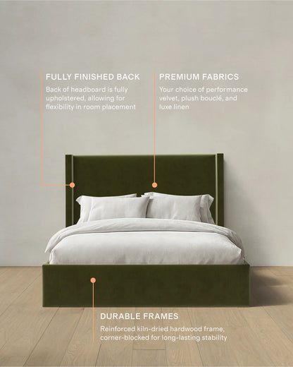 Wingback Bed in Performance Velvet - Full / Walnut