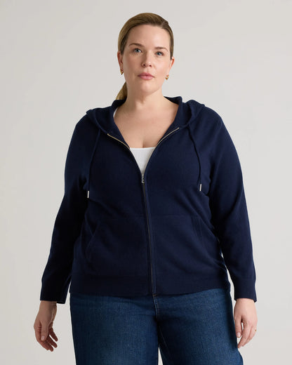 Mongolian Cashmere Full-Zip Hoodie - 1X / True Navy