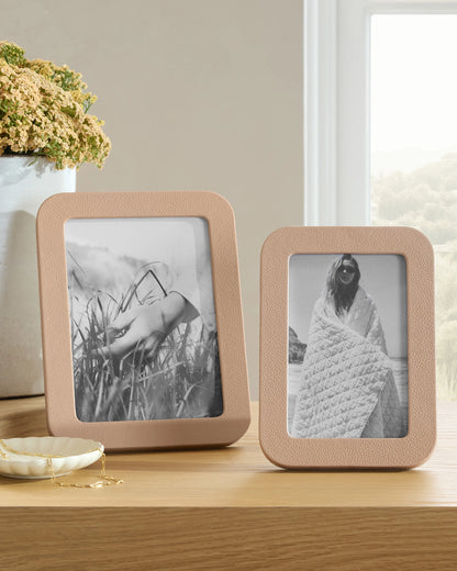 Shagreen Leather Picture Frames - (Set of 2) - Set: 4x6, 5x7 / Cream