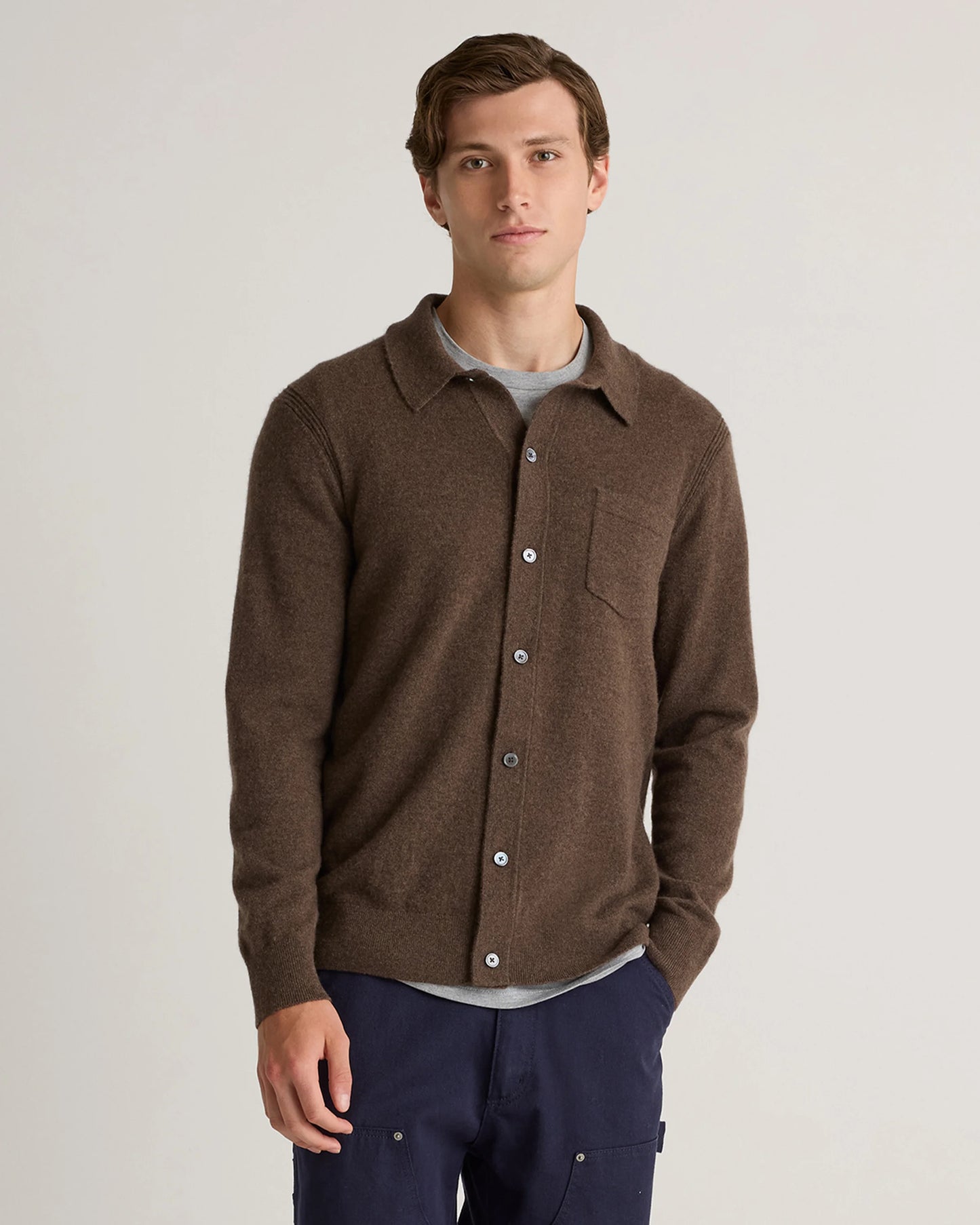 Mongolian Cashmere Button Down Sweater - S / Brown