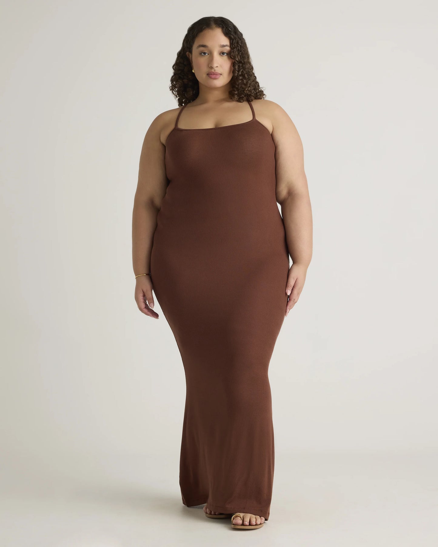 Tencel Rib Knit Maxi Slip Dress - 1X / Black