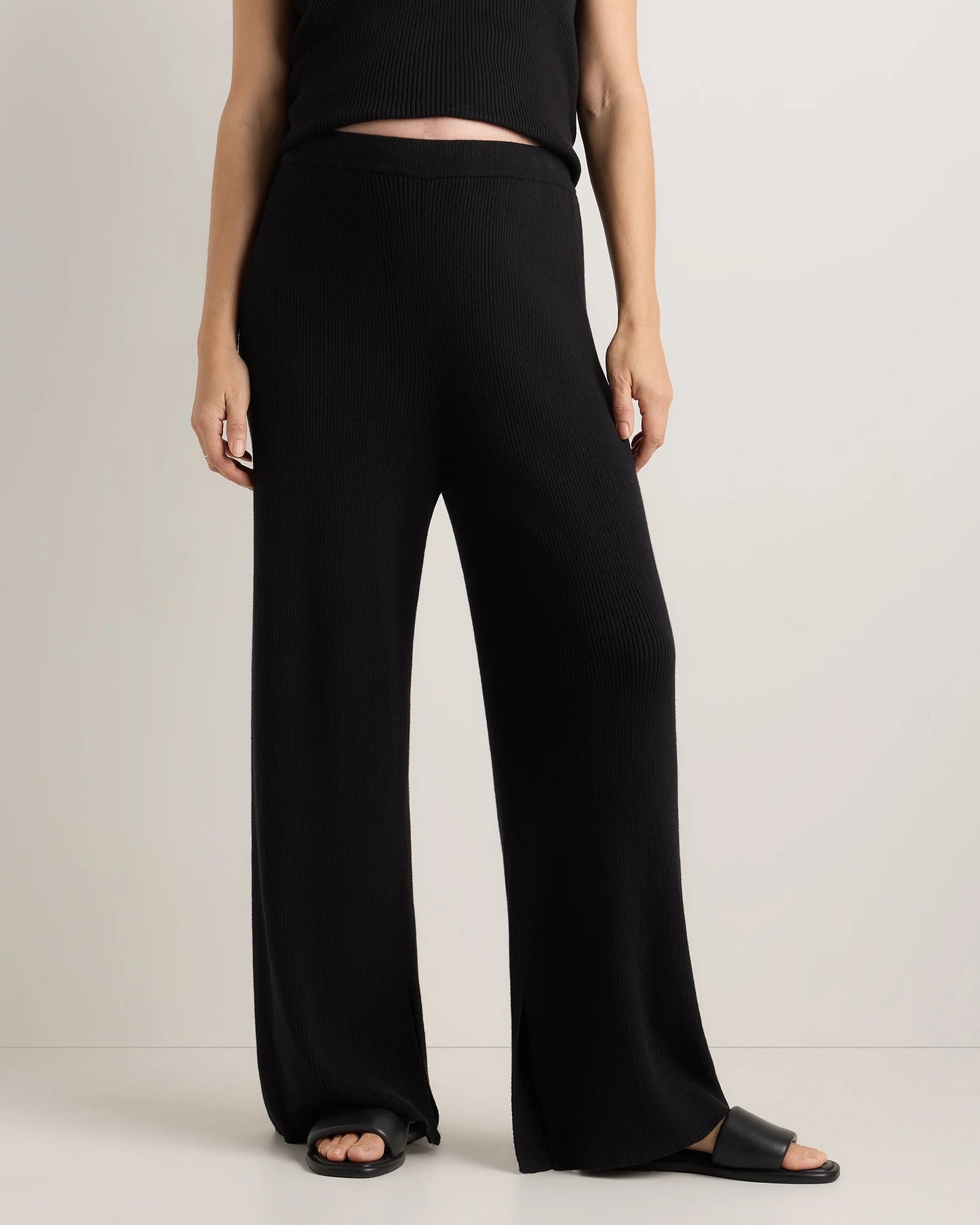 Cotton Cashmere Maternity Wide Leg Pants - XS / Heather Charcoal
