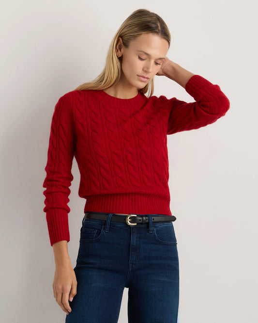 Mongolian Cashmere Shrunken Cable Crewneck Sweater - XS / Varsity Red