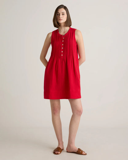 100% Organic Cotton Gauze Sleeveless Swing Dress - XS / Amaranth Pink