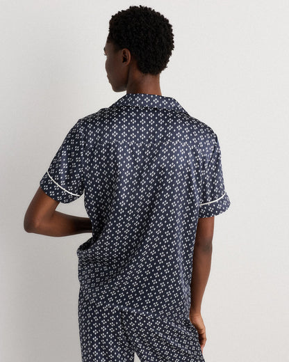 100% Washable Silk Satin Short Sleeve Pajama Top - XS / Tiny Diamonds