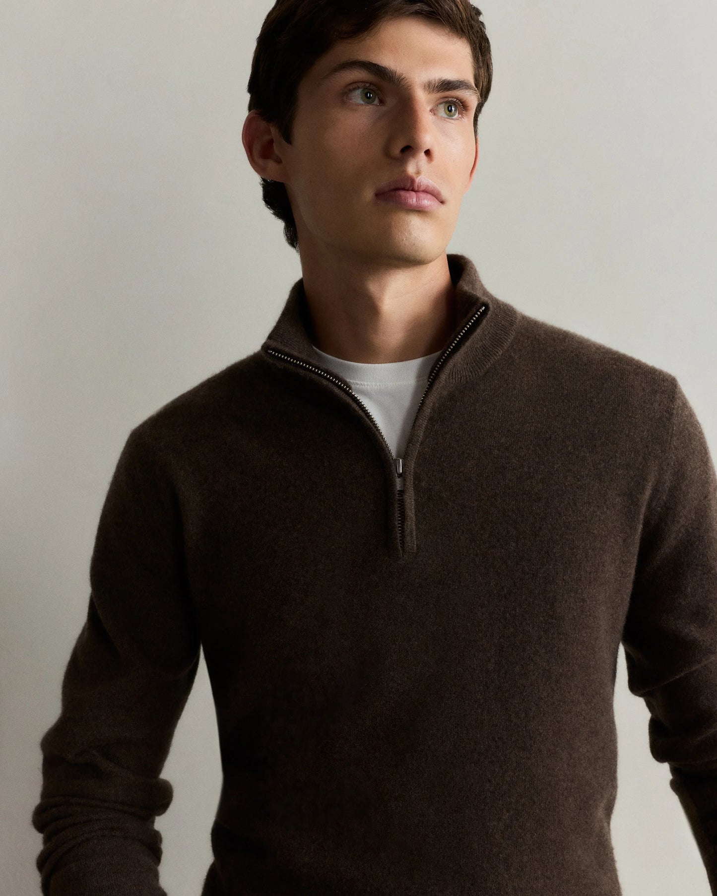 Mongolian Cashmere Quarter Zip Sweater - S / Olive Twist