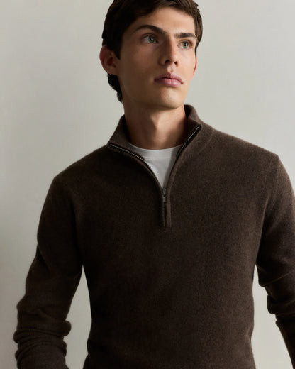 Mongolian Cashmere Quarter Zip Sweater - S / Olive Twist