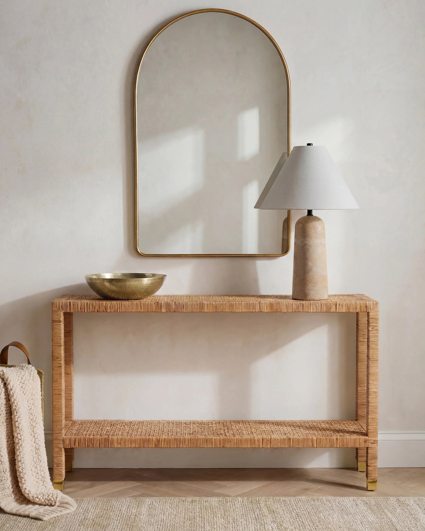 Handwoven Rattan Console Table - One Size / Natural