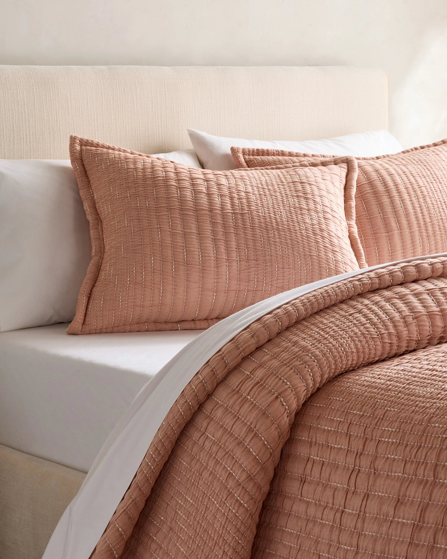 Organic Cotton Channel Stitch Coverlet Set - Twin / Coral Pink