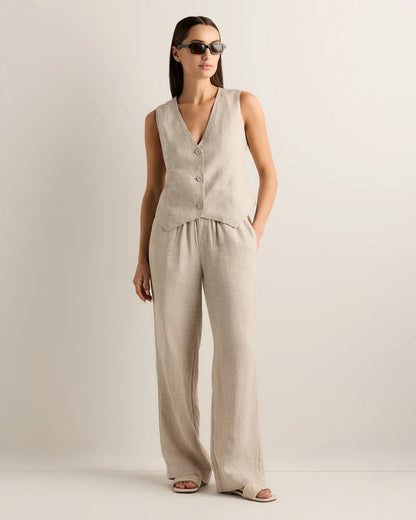 100% European Linen Vest - XS / Blue Pinstripe