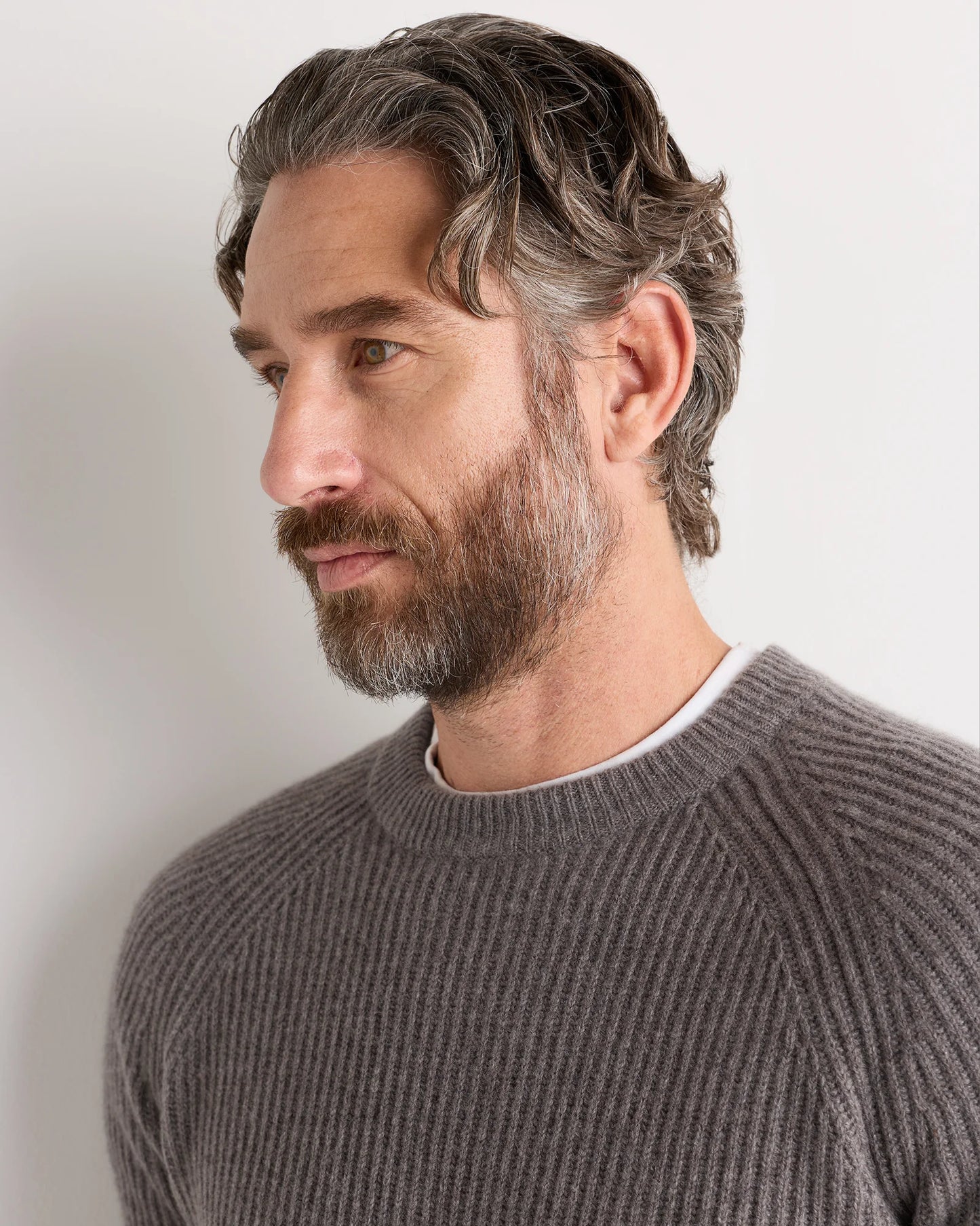 Mongolian Cashmere Fisherman Crewneck Sweater - S / Navy Marl