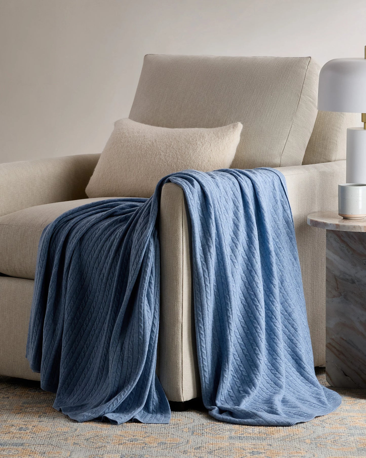 Cable Knit Cashmere Throw - 50x70 / Limoncello