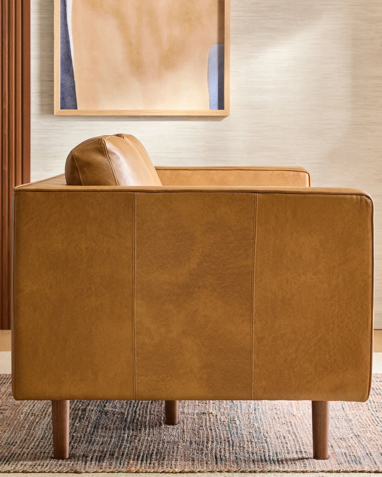 Italian Leather Midcentury Sofa - One Size / Chestnut