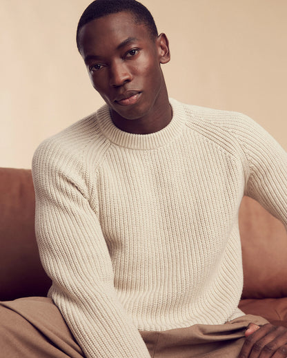 100% Organic Cotton Fisherman Crew Sweater - S / Speckled Beige