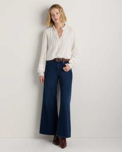 Organic Textured Cotton Peasant Blouse - XS / Pale Custard Yellow