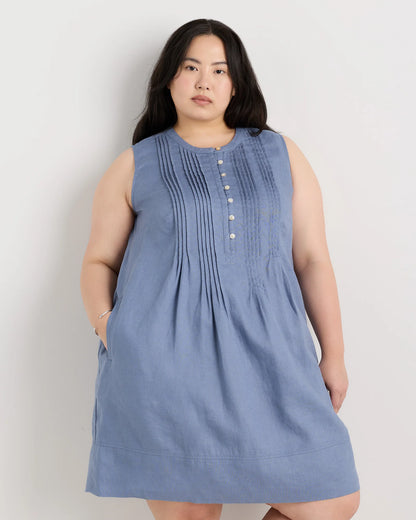 100% European Linen Sleeveless Swing Dress - 1X / Bayberry Olive