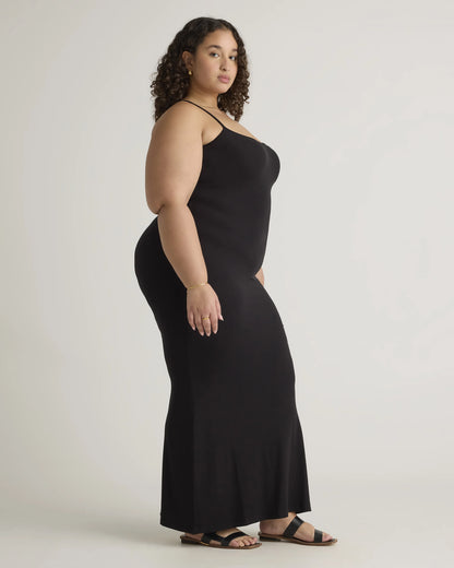 Tencel Rib Knit Maxi Slip Dress - 1X / Black