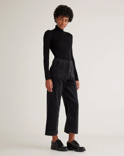 Organic Stretch Corduroy Cropped Wide Leg Pants - 0 / Black