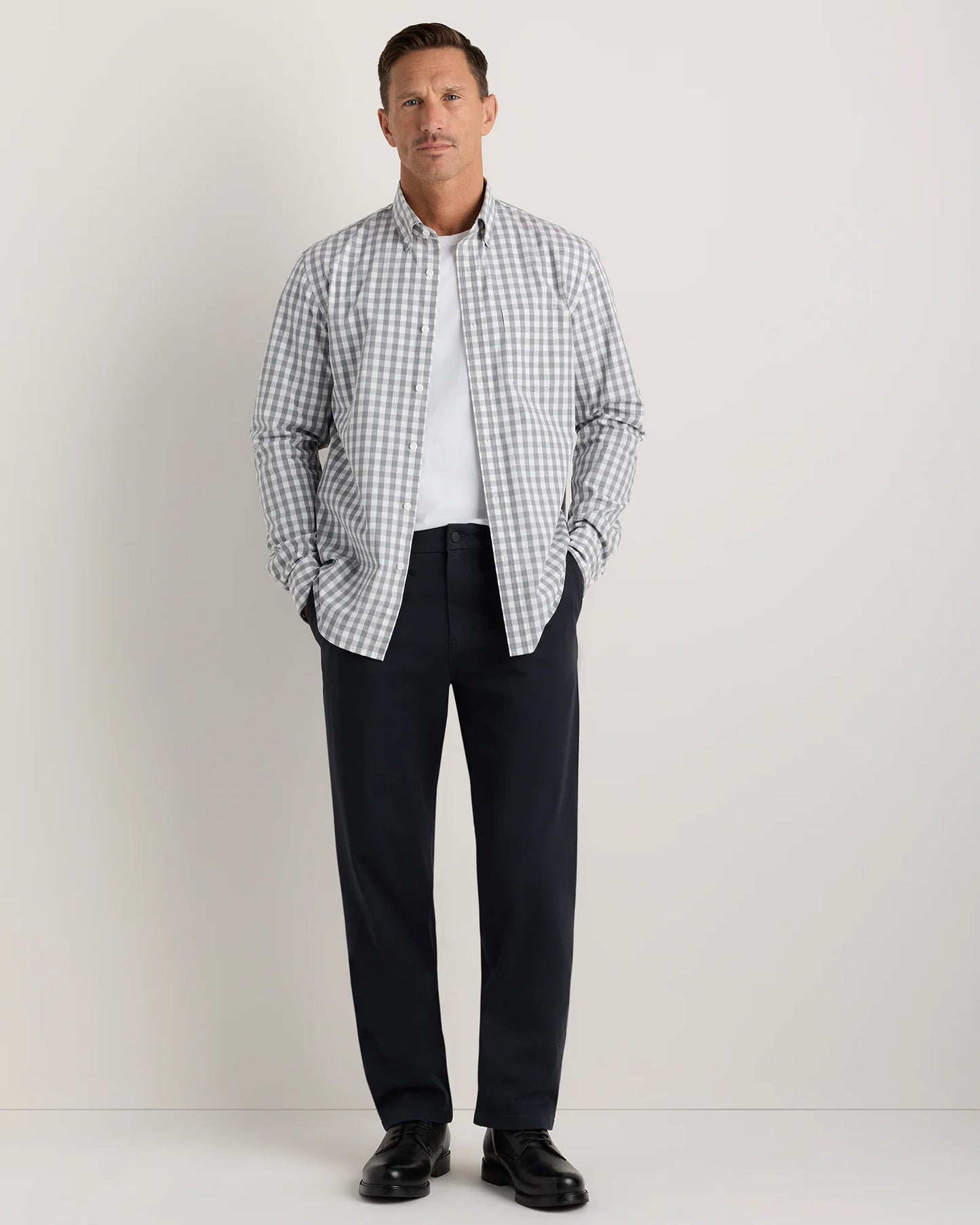 Organic Cotton Stretch Poplin Shirt - S / Grey Gingham