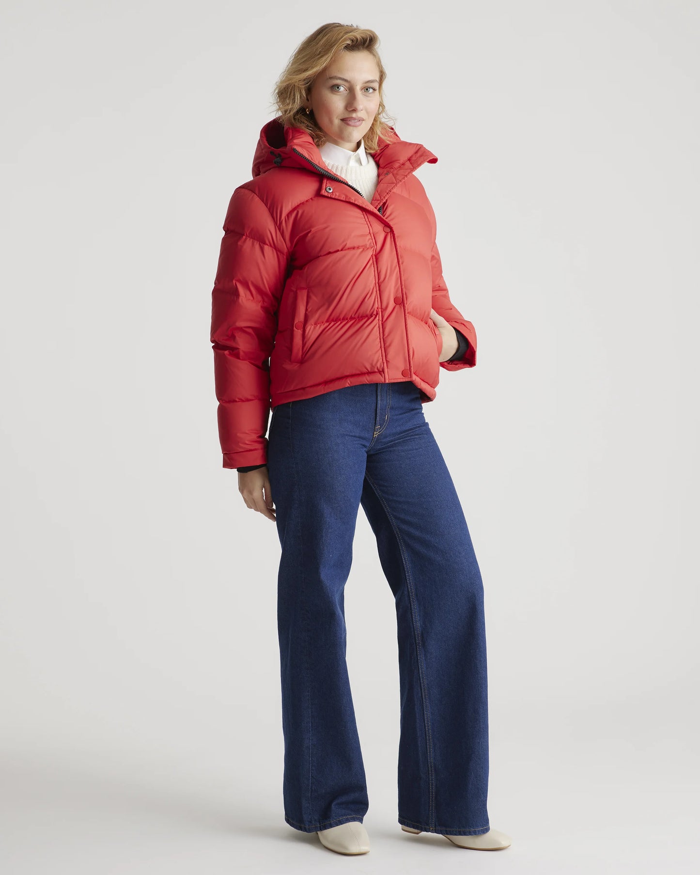 Responsible Down Cropped Puffer Jacket - XS / Shiny Black