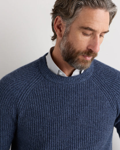 Mongolian Cashmere Fisherman Crewneck Sweater - S / Navy Marl