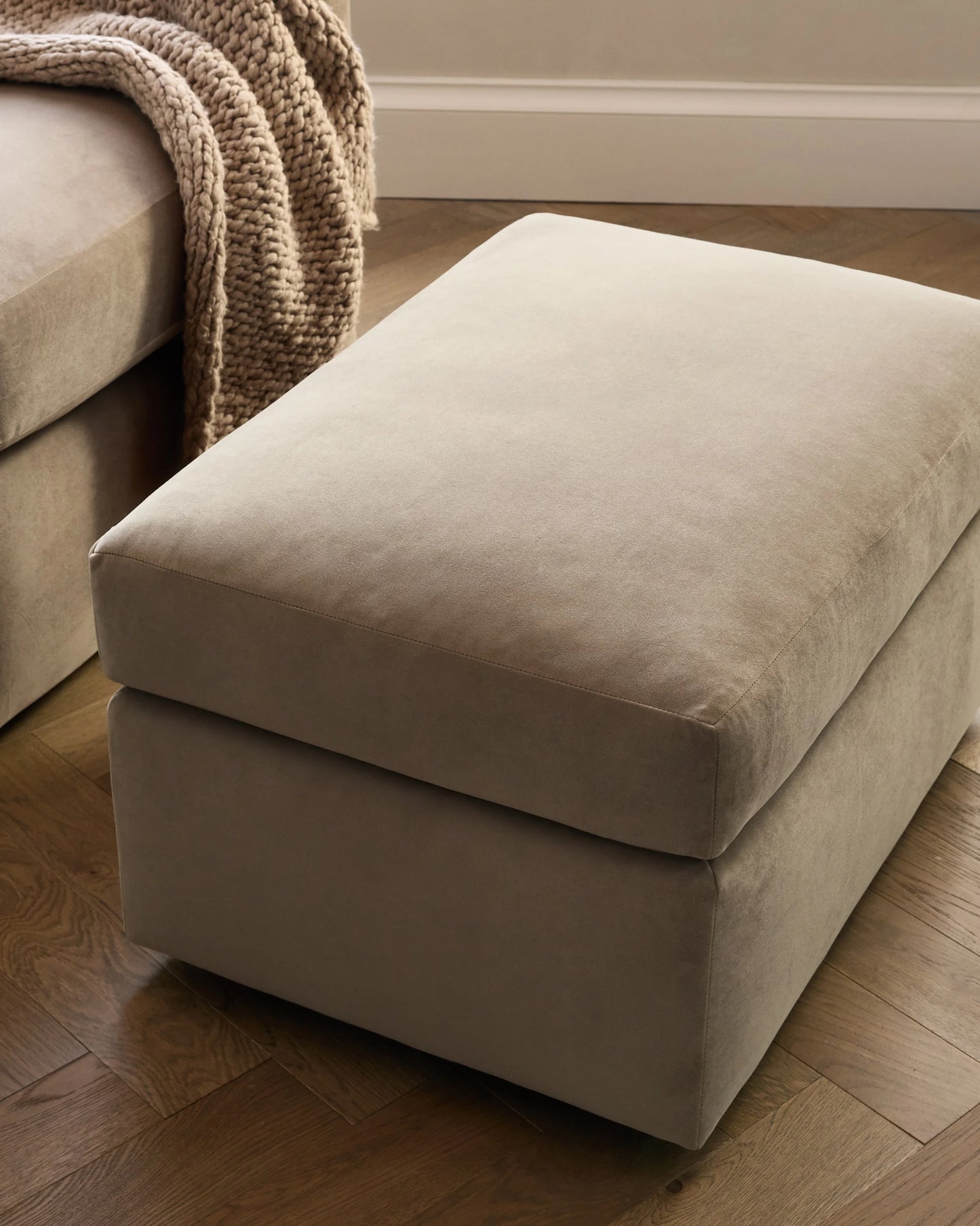 Brennan Ottoman in Performance Velvet - One Size / Taupe