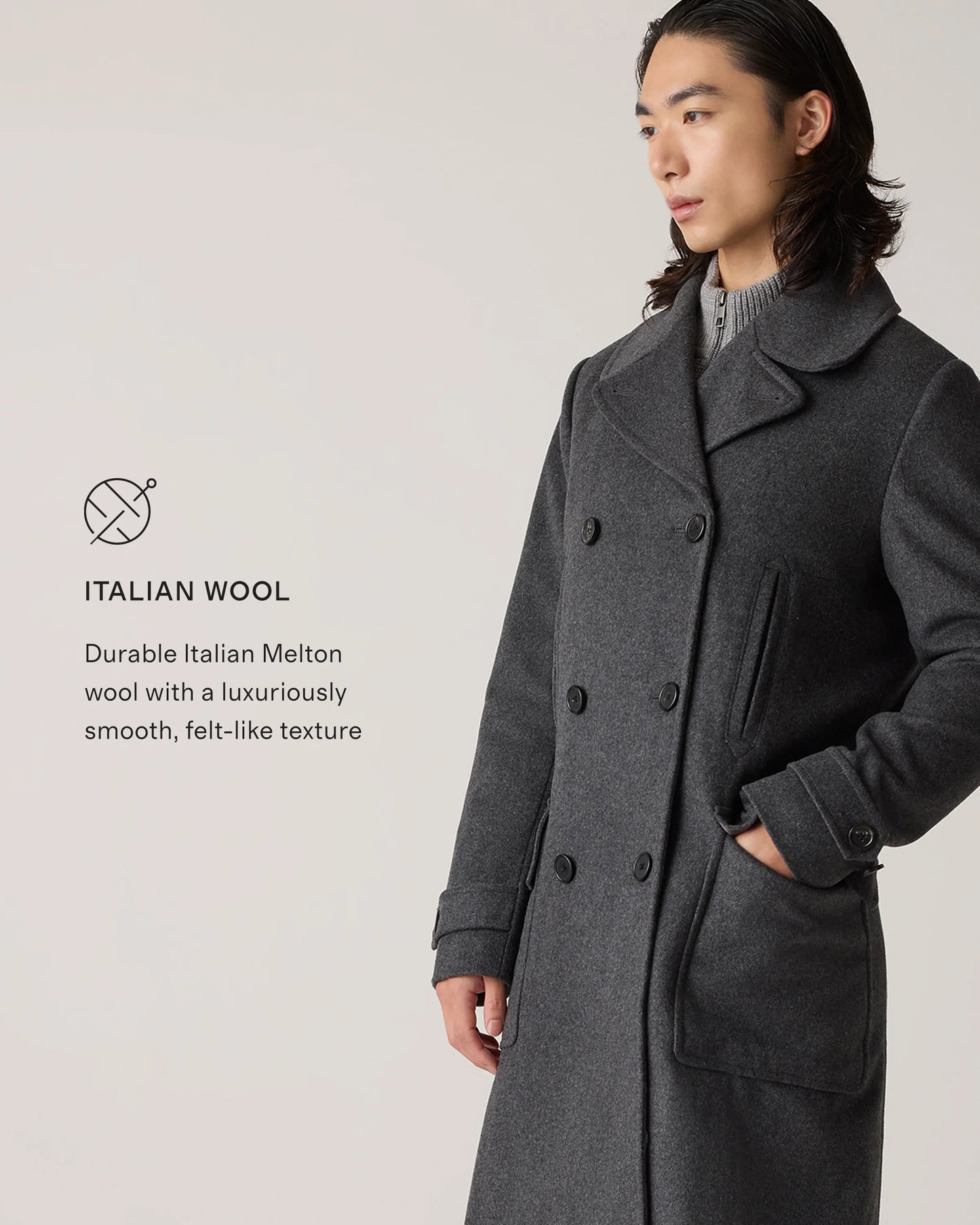 Italian Wool Double-Breasted Officer Topcoat - S / Heather Charcoal
