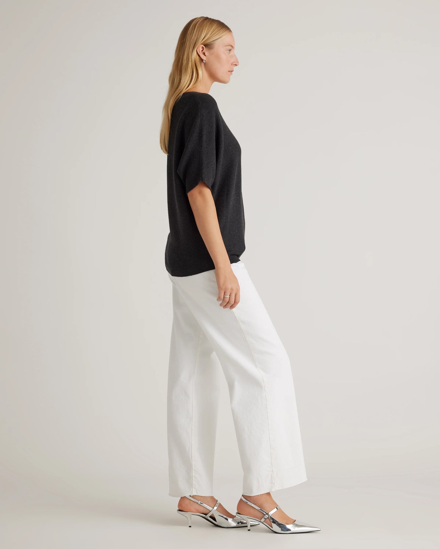 Lightweight Cotton Cashmere Link-Stitch Dolman Sweater - XS / Sugar Stone