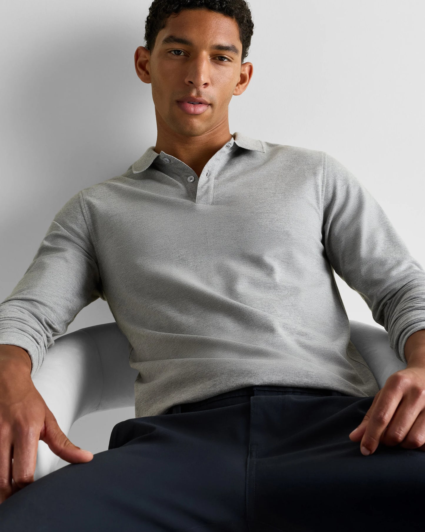 Organic Cotton Long Sleeve Pique Polo - S / Black