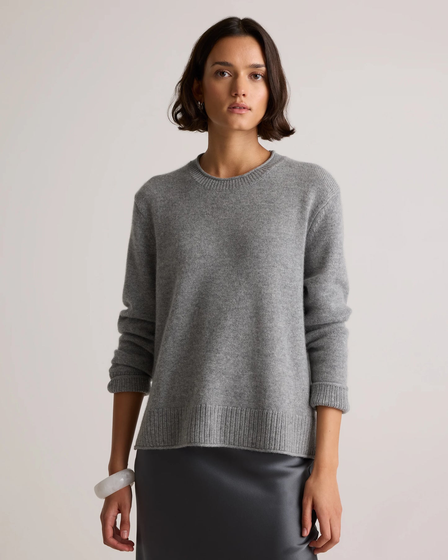 Mongolian Cashmere Boxy Crewneck Sweater - XS / Faded Denim/Brown/Ivory Variegated Stripe