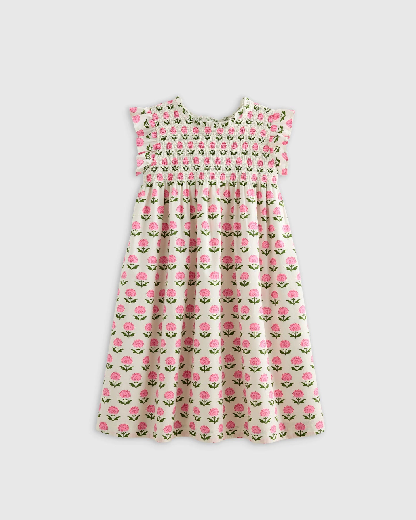 100% Organic Cotton Poplin Smocked Flutter Sleeve Dress - 2T / Blue Ditsy Floral