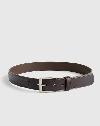 Hugo Contoured Leather Dress Belt - 30 / Hickory