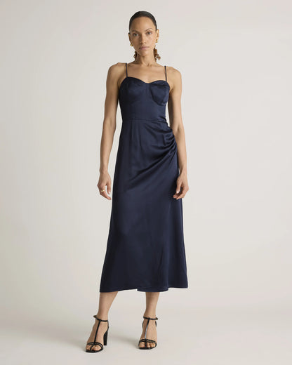 100% Washable Silk Sweetheart Dress - XS / Navy
