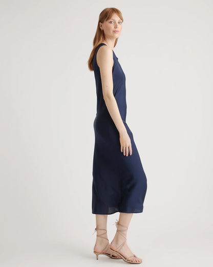 Washable Stretch Silk Tank Midi Dress - XS / Cordovan Red Hibiscus