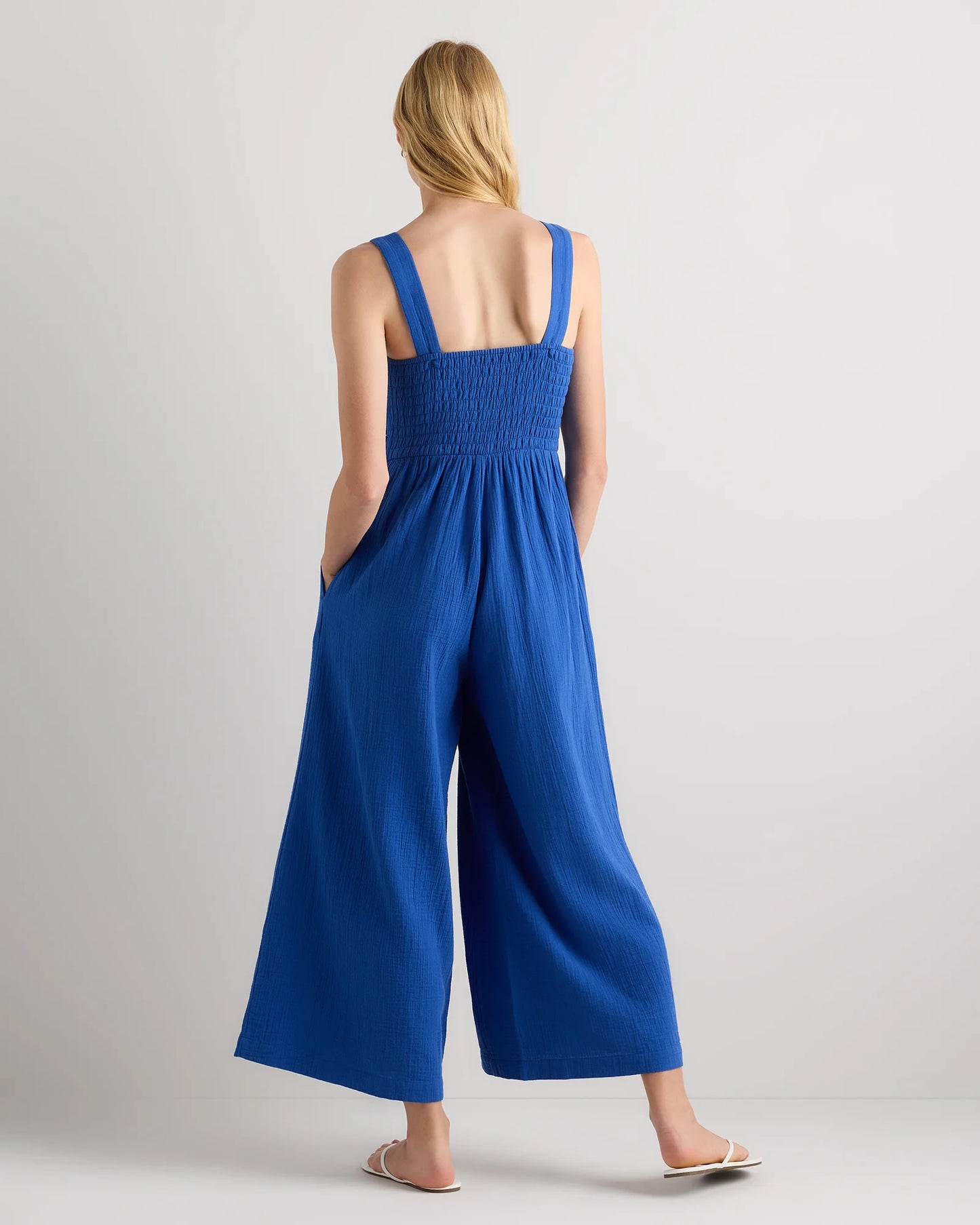100% Organic Cotton Gauze Smocked Wide Leg Jumpsuit - XS / Spiced Orange