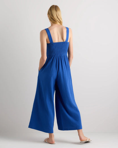 100% Organic Cotton Gauze Smocked Wide Leg Jumpsuit - XS / Spiced Orange