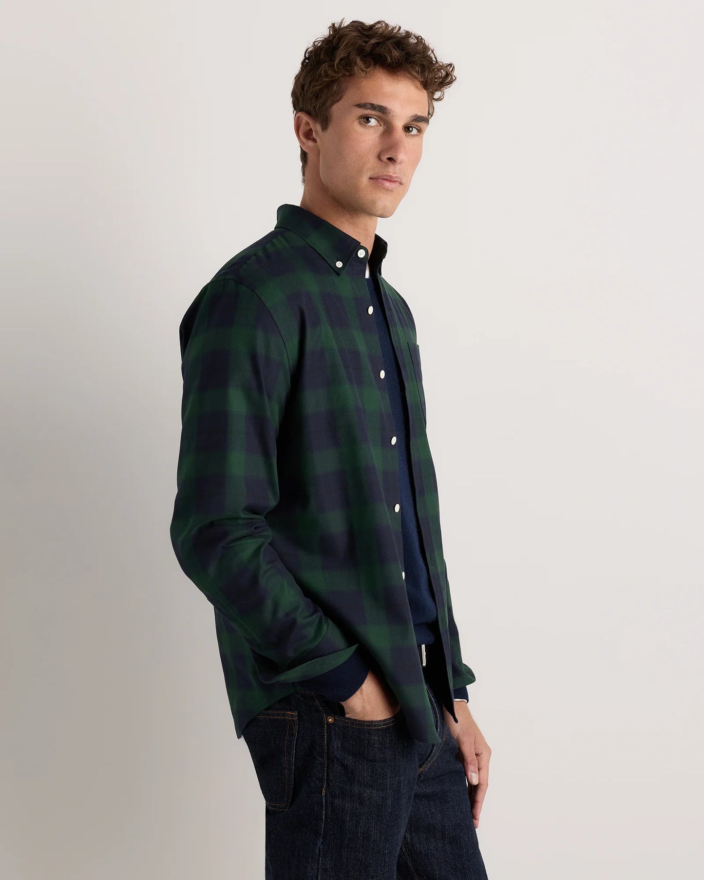 100% Organic Cotton Brushed Flannel Shirt - S / Red/Navy