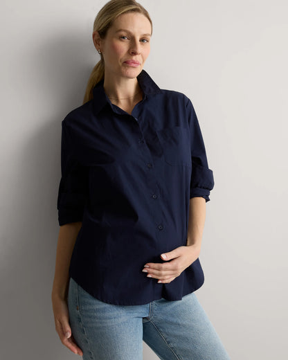 100% Organic Cotton Poplin Maternity Long Sleeve Shirt - XS / Classic White