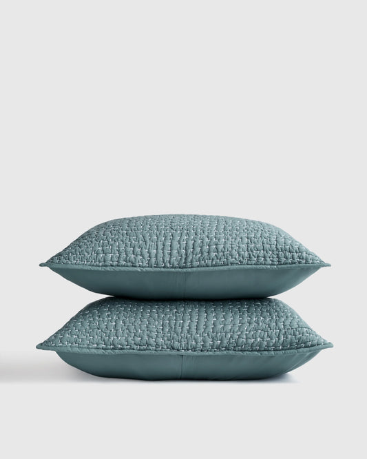 Organic Cotton Hand Stitched Quilted Sham Set - Standard / Ocean