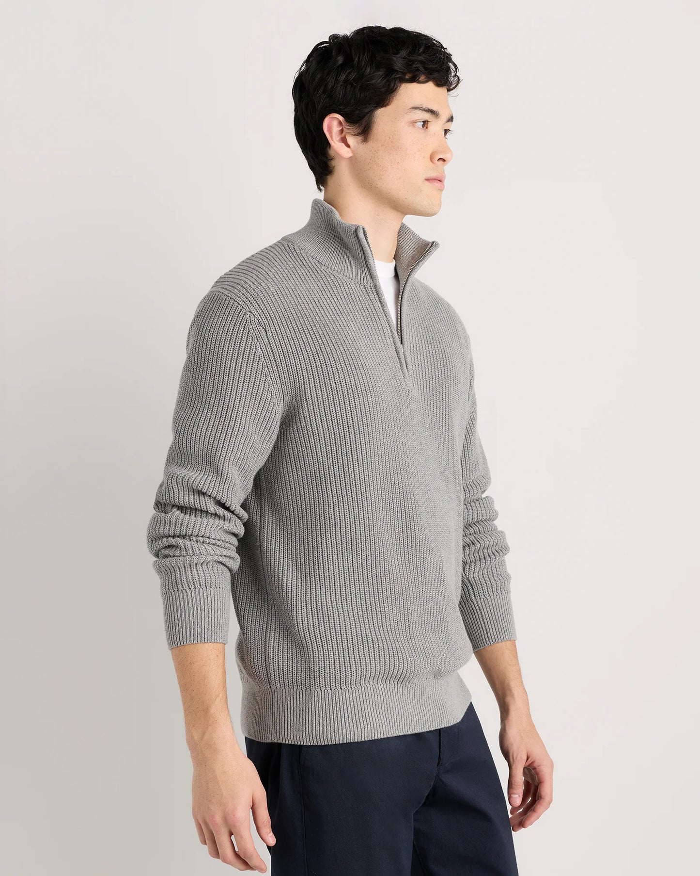 100% Organic Cotton Ribbed Quarter-Zip Sweater - S / Navy