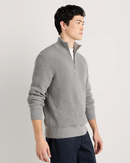 100% Organic Cotton Ribbed Quarter-Zip Sweater - S / Navy